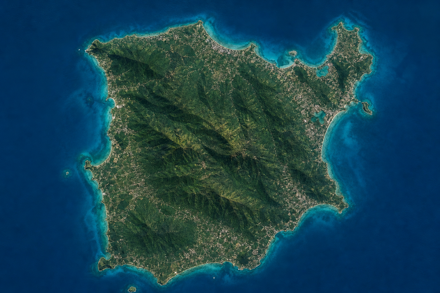 Satellite-style aerial view of Koh Samui island, Thailand